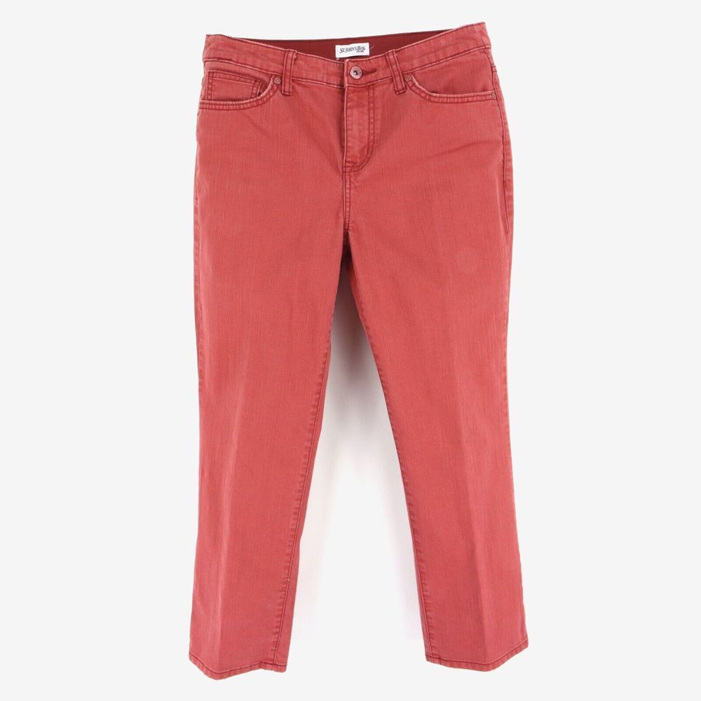 St. John's Bay Ankle Straight Jeans Mid Rise Womens Sz 8 Pink Denim Cotton Blend